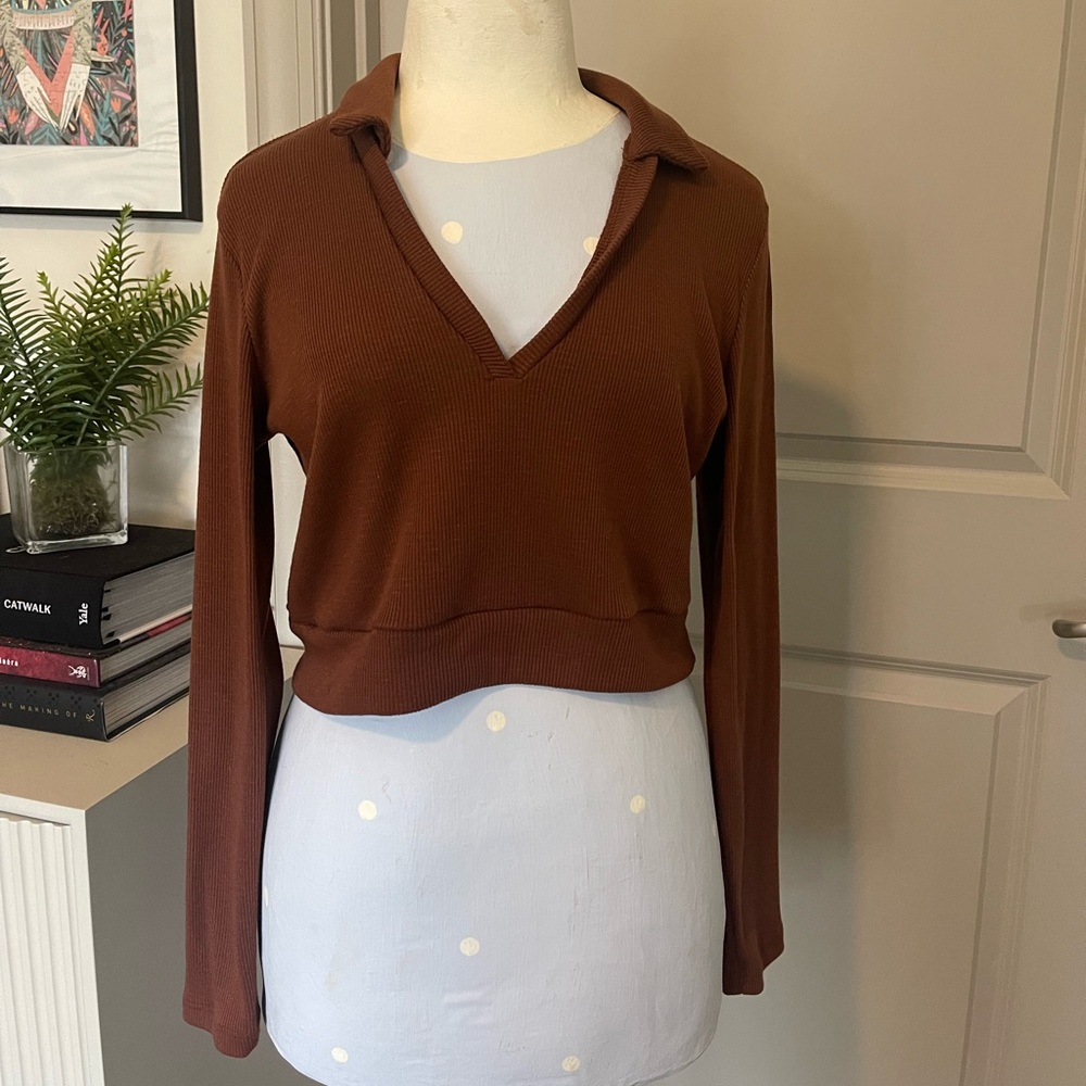 Altar’d State Brown Collared Crop Top